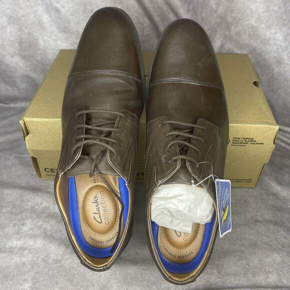 New In Box Men\'s Clarks, Cap Toe Oxford 26156672 Dark Brown Leather 10 M main image 2